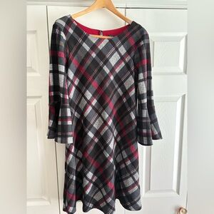 Jessica Howard Women's Plaid Dress, Bell Sleeves, Size L
